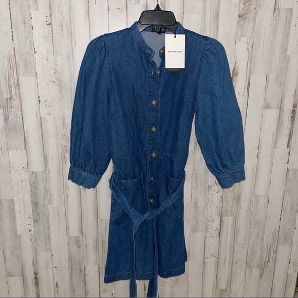 Who What Wear Indigo Button Down Denim Dress - Picture 2 of 4